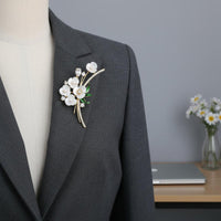 Crystal Flower Brooch Enamel Brooch with Crystals Pearl Floral Pin for Women, Brides, Parties