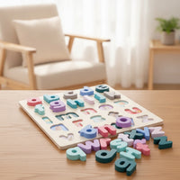 Wooden Letter Puzzle Educational Lowercase Letter Puzzle Pastel Toy for Preschoolers