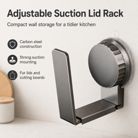 Kitchen Rack, Wall Mounted Spice Rack, Gunmetal Grey Metal Shelf, No Drill Adjustable Suction Cup Storage
