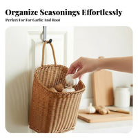Ventilated Woven Garlic storage Breathable Woven Produce holder Rustic Design on the vertical container Space-Saving for Home Organizers, Decor lovers, Pantry, Entryway, Bathroom