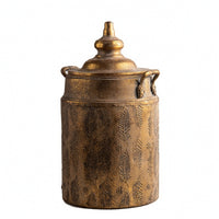 Metal Vase with Lid Vintage Lidded Jar Rustic Lidded Storage Jar for Console Table, Mantel