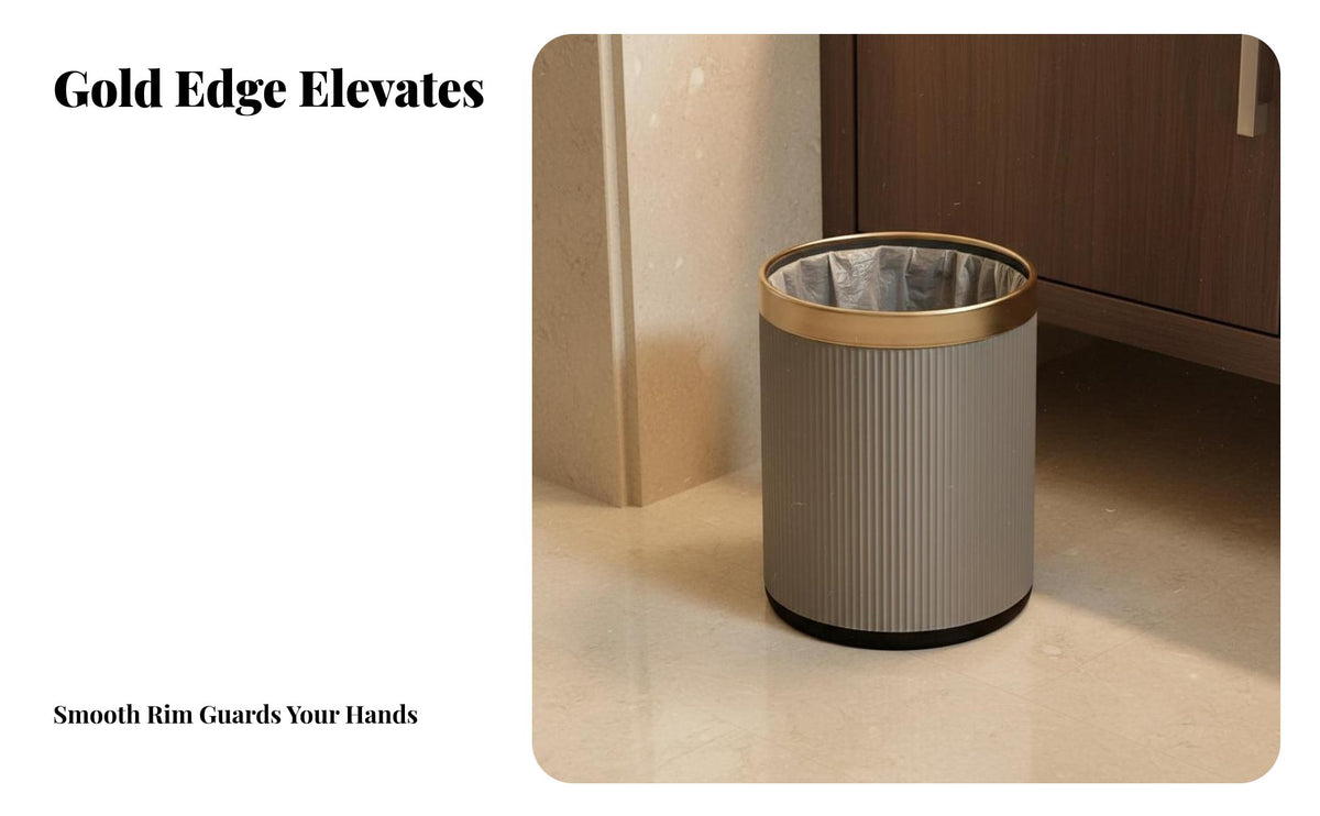Gold Border Trash Bin Wide Mouth Accessible Ing Round Striped Trash Can Double Tier Waste Bin Easy to Clean Lidless Garbage Can