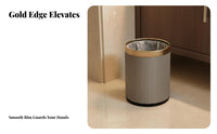 Gold Border Trash Bin Wide Mouth Accessible Ing Round Striped Trash Can Double Tier Waste Bin Easy to Clean Lidless Garbage Can