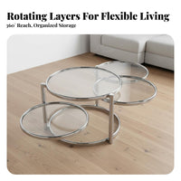 Minimalist design 2-Tier rotating Coffee Table Glass Top Household Furniture Space-Saving Sturdy and Stable for Apartment Dwellers, Homeowners, Adults, Living Room, Lounge Area, Bedroom, Office