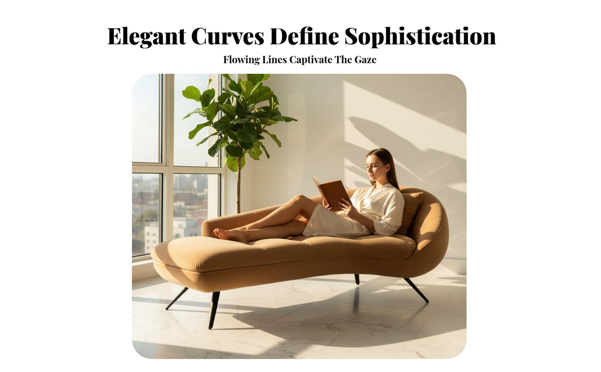 Luxury Aesthetic curved Chaise Lounge Space-Saving Ergonomic Chaise Plush Upholstery Indoor Furniture Deep Seat for Hospitality Professionals, Apartment Dwellers, Balcony, Hotel Lobby, Relaxation, Living Room