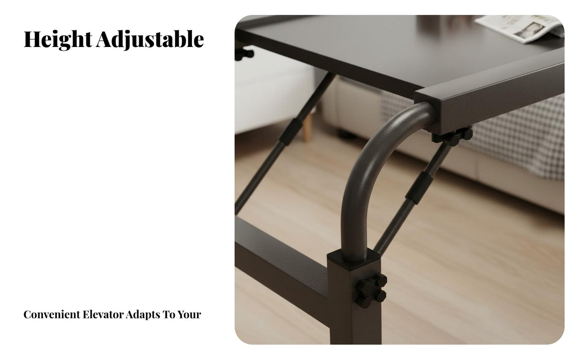 Movable Cross-Bed Study Table Space Saving Rolling Bedside Elevated Surface Edge Baffle Adjustable Bedside Laptop Desk for Students, Home Office