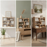 Wood-Grain Desktop Bookshelf Modular Desk Bookshelf Open Desktop Organizer Shelf Space-Saving for Students, Professionals, Study Corner, Reading Nook