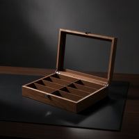 Secure Wood Storage Box with Glass Lid Clear Wooden Box with Glass Lid Hinged 8-Compartment Organizer Rectangular for Hobbyists