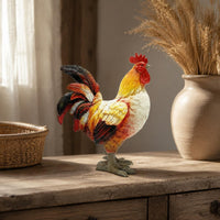 Resin Cockerel Figurine Multicolor Resin Cockerel Figure Textured Chicken Yard Decor for Courtyard