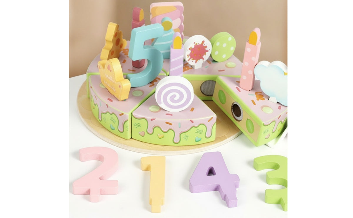 Pastel Toy Cake with Candles and Numbers Removable Wooden Birthday Cake Toy Pretend Educational for Classroom