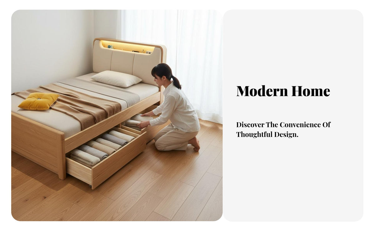 sturdy Wood Construction Wooden Frame with Storage Drawers Nordic design Single Bed Minimalist Design Bedroom Furniture Space-Saving for Children, Teenagers, Young Adults, child's Room, Small Apartment