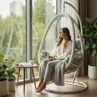 Egg Chair with Stand Rattan-Style Hanging Basket Chair Indoor Furniture for Adults, Balcony, Living Room, Backyard
