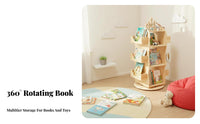 360-Degree Rotation Rotating Book Tower Multi-Tier Design Rotating storage rack Tower Floor-Standing Storage Rack Space Saving for Children, Students, Living Room, Small Spaces, Playroom, Home Office