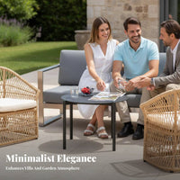 4-Piece Woven Sofa Seating Weather-Resistant Outdoor Furnishing Modern Design Patio Set for Businesses, Homeowners, Terrace, posterioryard, Balcony