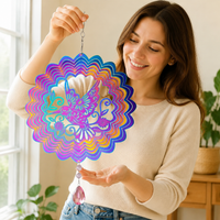 Modern 3D Wind Chime, Suncatcher for Garden & Balcony, 30.5cm Diameter, 55cm Height, Weatherproof Wind Spinner for Homeowners