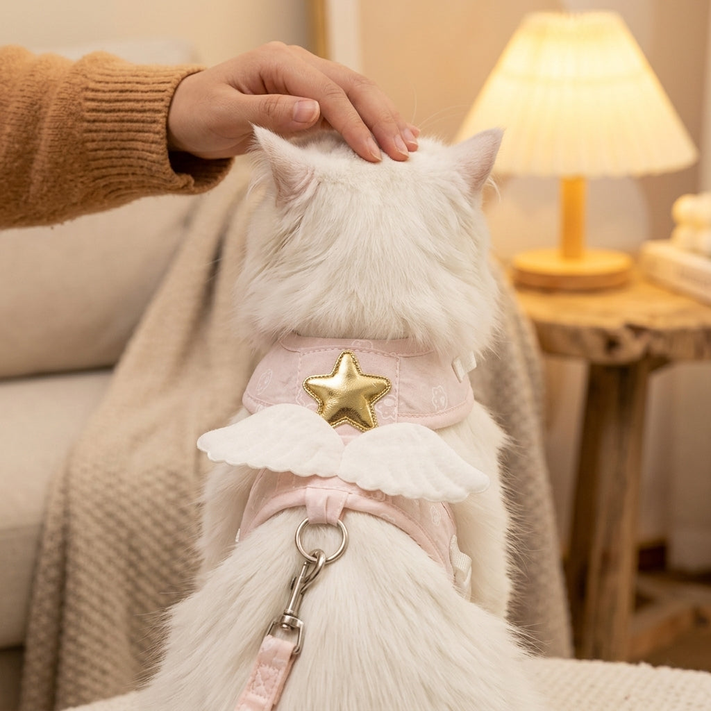 Angel Feathers Cat Harness and Leash Set, Vest Style Kitten Harness and Kitten Leash with 1.5 meter Leash