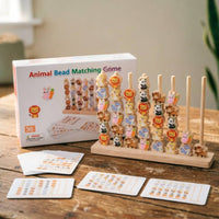 Parent-Child Play Creature Bead Matching Game Educational Child-Centered Wooden Bead Game Early Cognitive Development Wooden Color Matching Toy Fine Movement Skills for Children, Toddlers