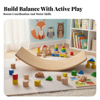 Sensory Training Wooden Balance Board Multifunctional Curved Mindful Stretching Board Unrestricted-Ended Play Natural Wood Balance Toy Versatile Use for Toddlers, Adults, Playroom