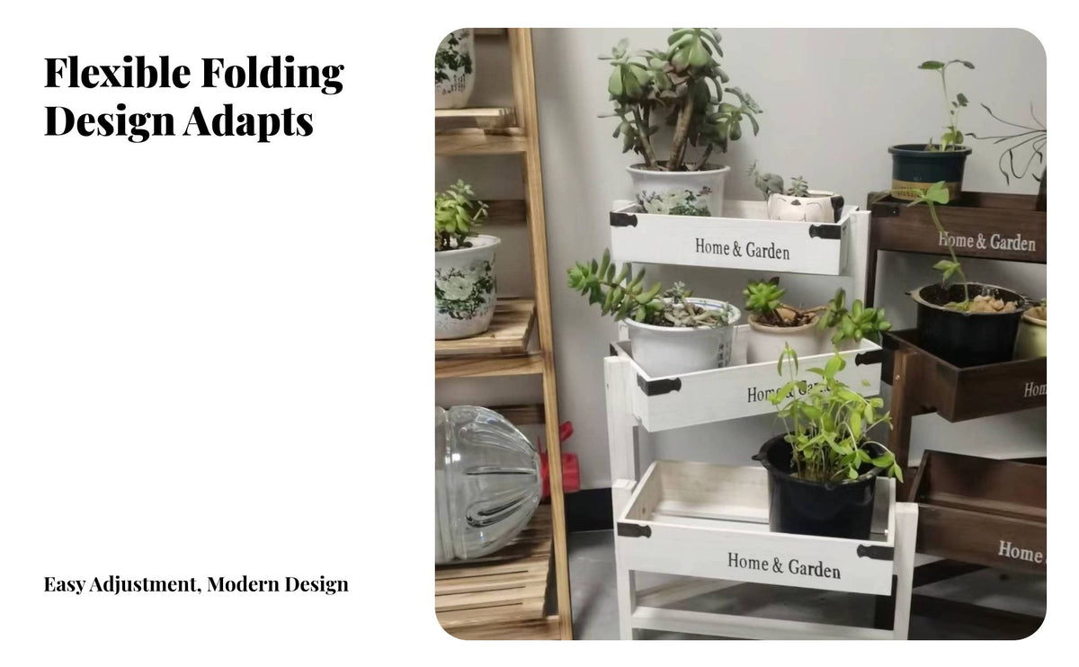 Foldable 3-Tier Extendable Planter Stand Space-Saving 3-Tier Ladder Stand Vintage Design Flower Rack Multi-Functional for Gardeners, Home Decorators, Homeowners, Balcony, Living Room, Indoor, Outdoor