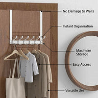 Bedroom Over Door Hanging Rack, Stainless Steel Closet Organizer for Students, No-Drill Adjustable Thickness Coat Hook, Heavy Duty 40kg Capacity the
