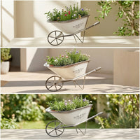 Tabletop Wheelbarrow Planter with Handle Handles Rustic Wheelbarrow Flower Pot Distressed Plant Holder Weathered for Decorators, Gardeners, Desktop, Balcony, Patio, Garden