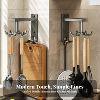 Drilltool-Less Rotating Kitchen Hook Rack Aluminum Alloy 6-Hook Utensil Rack Space-Saving
