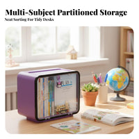 Clear View Stackable Book Bin Space-Saving Handled Storage Bin Large Capacity Desktop Organizer Multi-Purpose for Children, Office Workers, Study Desk, Classroom, Playroom, Shelves