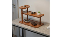 Multi-Level Display Stand Space Saving 3-Tier Desktop Shelf Wooden Countertop Organizer Raised Border Design for Tea Room