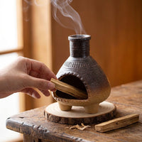 Clay Chimenea Palo Santo Holder – Ceramic Incense Burner with Chimney for Sage, Wood Sticks, Cones – Handcrafted Smudge Pot for Yoga, Meditation, Aromatherapy