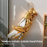 Gold Grasshopper Decor Creative Design Gold Grasshopper Wall Mirror Grasshopper Wall Mirror Realistic Detailing for Living Room