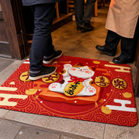 Japanese Cartoon Lucky Cat Washable Non-Slip Absorbent Floor Mat for Bathroom and Kitchen