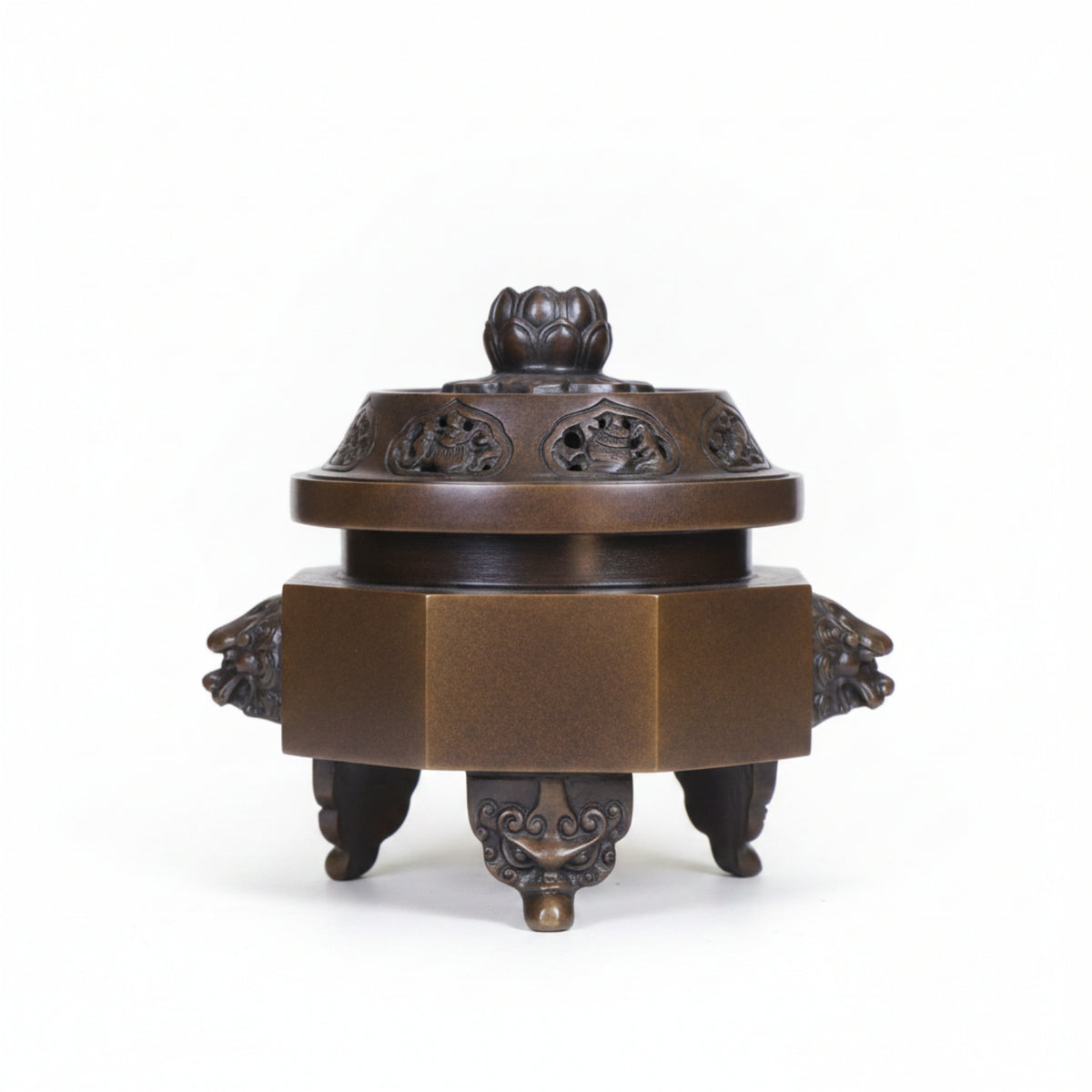 Bronze-Brown Faceted Structure & Residence Decor Lid Incense Burner