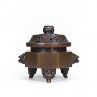 Bronze-Brown Faceted Structure & Residence Decor Lid Incense Burner
