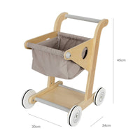Four Wheels Wooden Shopping Cart Open Design Pretend Grocery Cart for Toddlers, Walking Practice