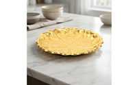 Metal Tray with Scalloped Edge Round Embossed Floral Tray Decorative Metal for Dressing Table, Photo Prop