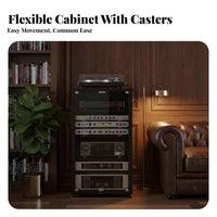 Mobile with casters Multi-Tier Compsinglent Tower sturdyDuty Construction Multi-Tier Compsinglent Shelf Open-Air Shelving Audio Rack Wobblestable Stability for Home Theater aficionados, Audiophiles, Office Workers, media space, Recording Studio, Bedroom