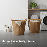 Faux Rattan Clothes Hamper Large Capacity Rattan Clothes Hamper Stylish Decor Woven Laundry Basket for Washroom, Bedroom