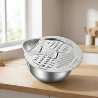 3-in-1 Stainless Steel Rice Washer Basin with Grater and Slicer for Vegetables and Fruits