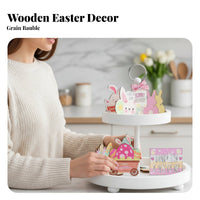 21 Pieces rabbit the decorationse Easter Tiered Tray Decor Set Rustic Design Interchangeable Sign Set DIY Arrangement House Decoration Pastel hues for Holiday lovers, Dining Table, Kitchen Counter