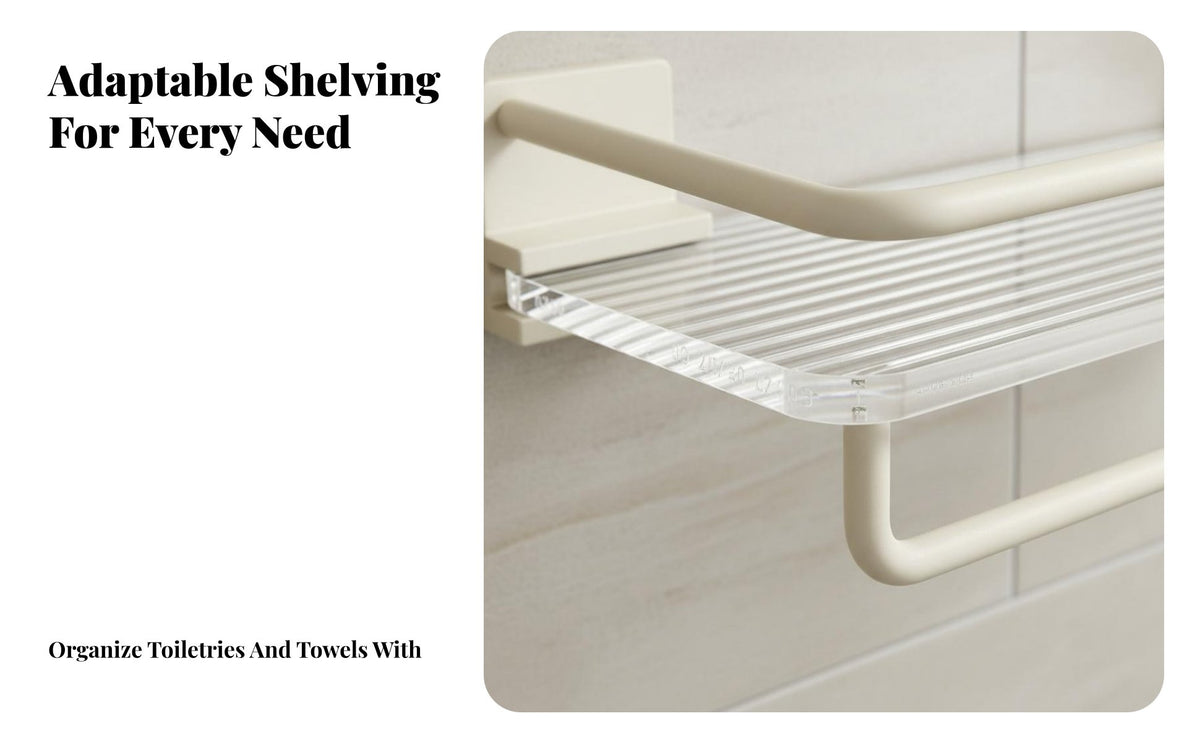 No-Drill Installation Ribbed Bathroom Ledge Cream Design Tiered Shelving Space-Saving Storage Rack Easy Assembly for Renters, Homeowners, Adults, Washroom, Shower, Small Areas, Kitchen