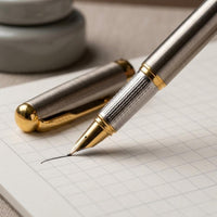 Two-Tone Steel Fountain Pen with Pocket Clip Silver and Gold Fountain Pen Classic Writing Instrument Refillable for Professionals, Calligraphers, Women, Office, Gift, Signature