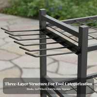 Garden Tool Storage Rack 3-Tier Design Garden Tool Organizer With Wheels for Gardeners, Farmers, Shed, Basement