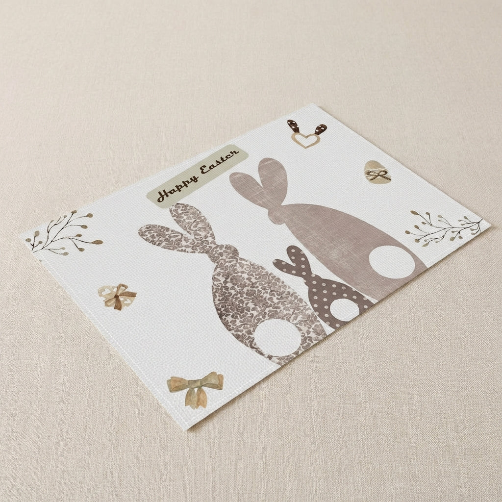 Carrots Rabbit Bunny Happy Easter Placemat Stain-Resistant Bunny Print Dining Mat Easy to Pristine Cloth Heat-Insulating Mat for Holiday Decorators, Families, Kitchen