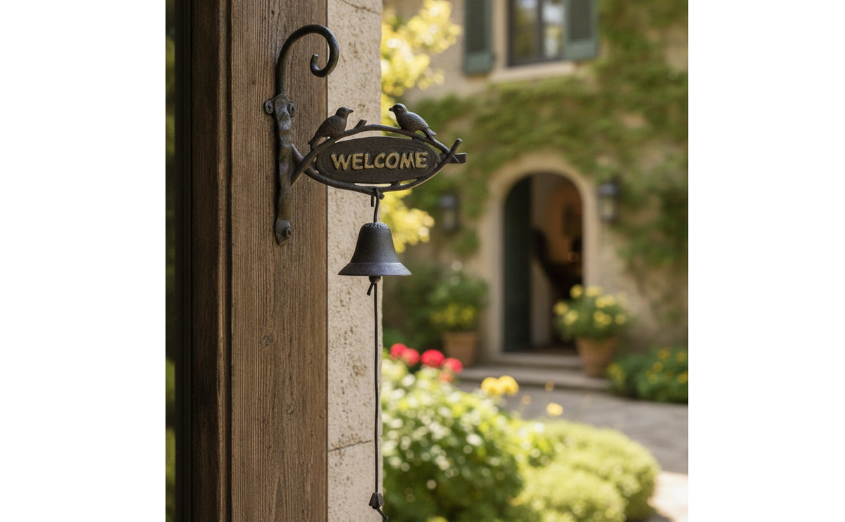 Farmhouse Welcome Bell Decorative Cast Iron Bell Clear Sound Rustic Door Chime Resonant for Entryway