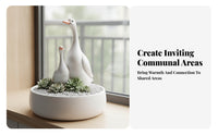 Layered Feather Detail Conjoined Duck Ornament Orange Beak Double Duck Statue Black Painted Eyes House Decoration White for Rockery, Bonsai, Micro-Landscape, Outdoors