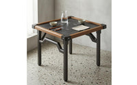 Brown Border Trim Square Folding Table Black Metal Frame Portable Card Table Adjustable Feet Event Furniture Reinforced Corner Joints