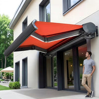 Electric Awning, 5m, Red & White Stripes, Sun Shade, Outdoor, For Balcony & Terrace, Aluminum Alloy, Automatic Retractable