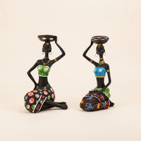 2 Pieces Candle Holder Figurines Hand-Painted Sculpture Ethnic for Living Room