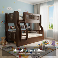 Multifunctional Tiered Bed Space Saving Twin over Twin Bunk Bed Guardrails Kids Furniture for Siblings, Boys, Small Apartment, Playroom, Home