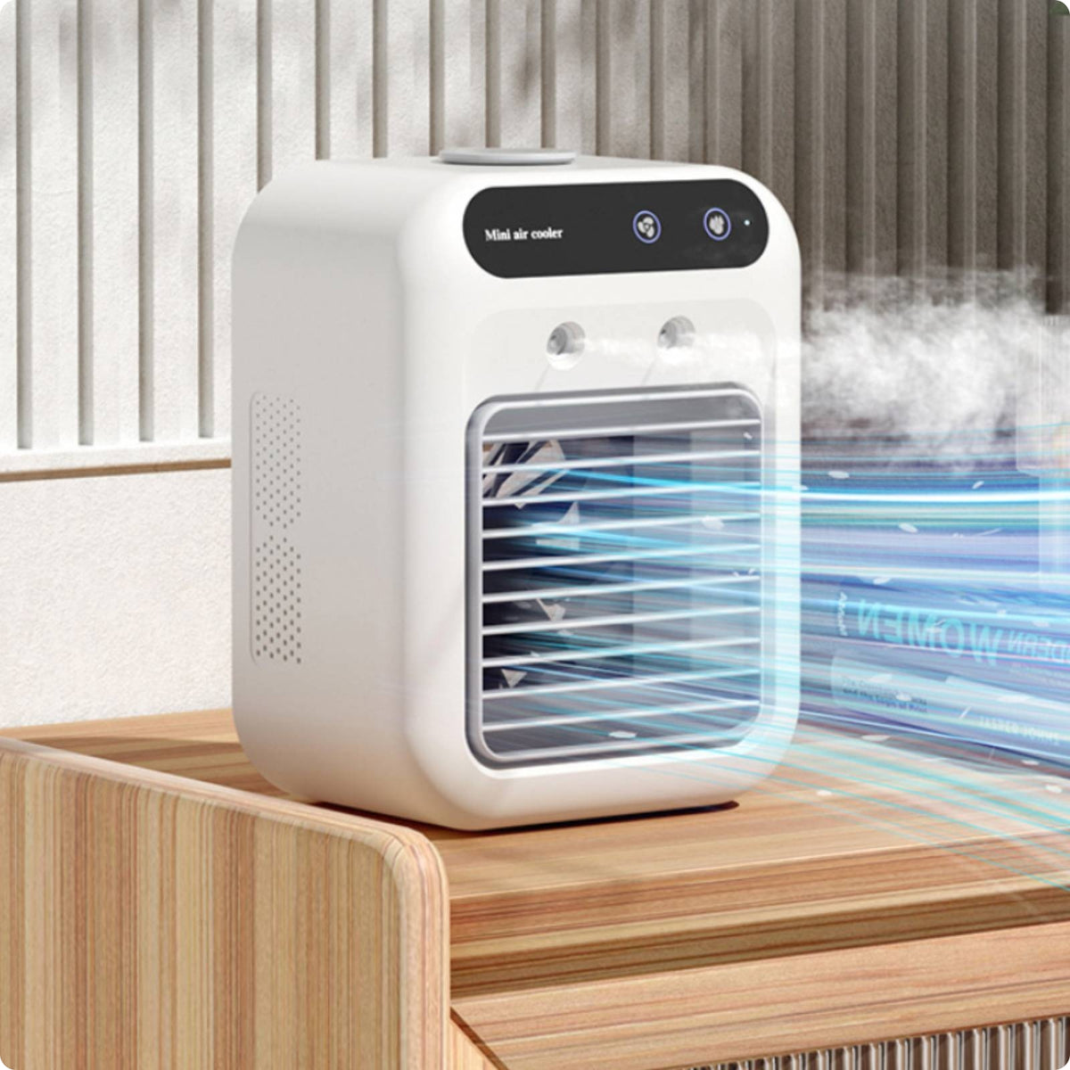 Compact Mini Air Cooler White Evaporative Air Cooler Perforated Vents Mist Fan Humidifying